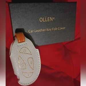 Genuine Leather OLLEN Off-White / Beige Car Key Fob Cover NIB